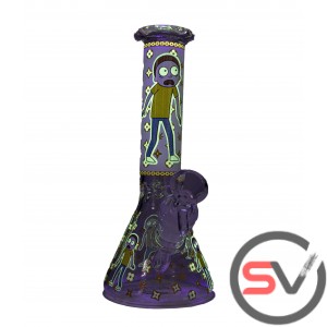 SCARED MORTY GLASS BEAKER With ICE CATCHER 8inch (GLOW IN DARK)